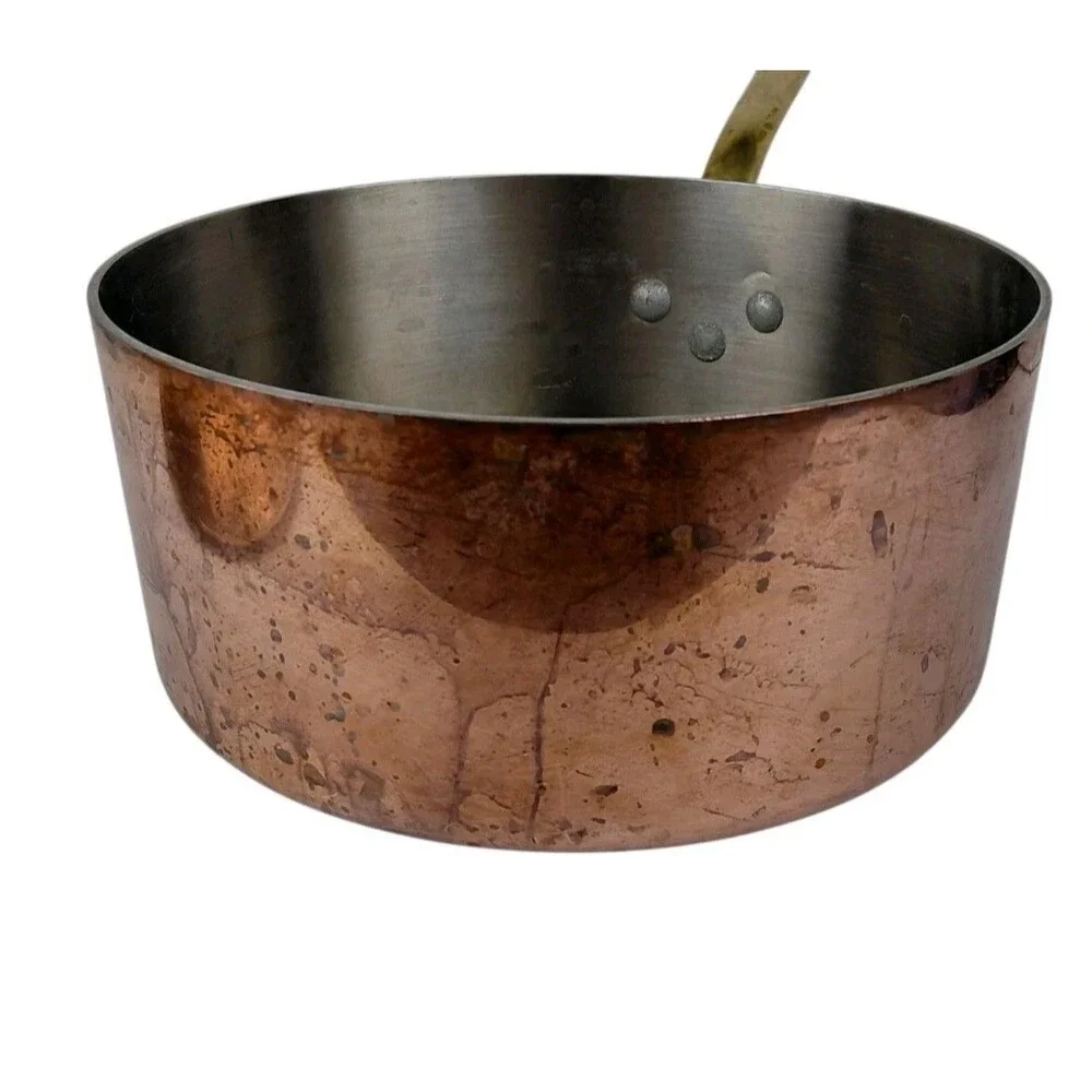 Vintage Copper Pot Brass Handle 3 Sauce Pan Lid